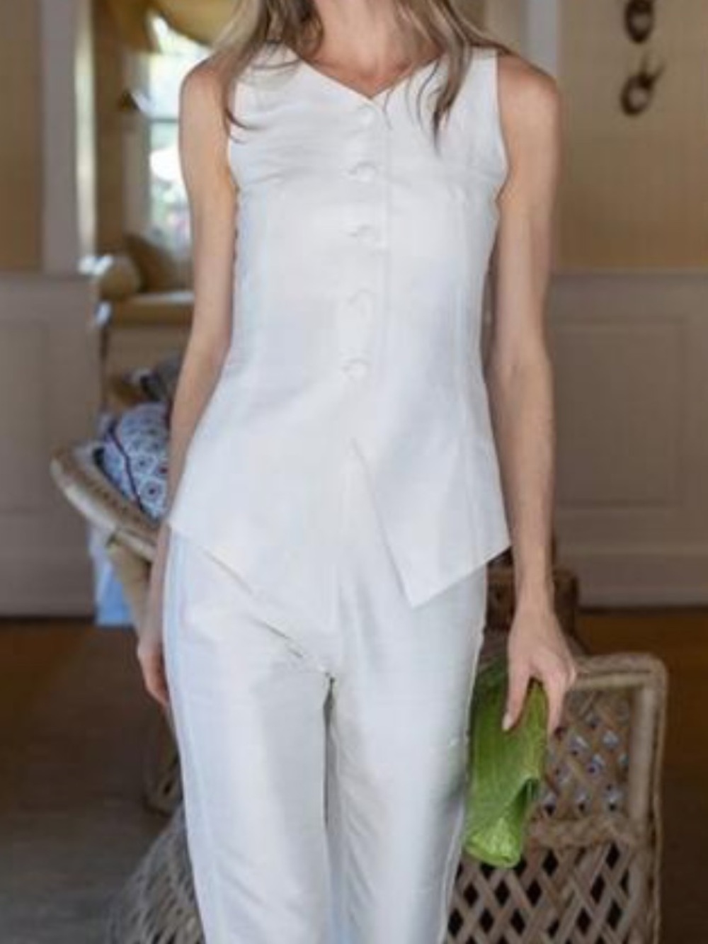 Julia Amory Tess Vest Dupioni Silk Blanc